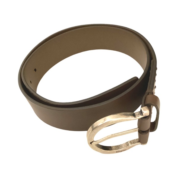 Salvatore Ferragamo Dark Brown Leather Belt W/ Silver Tone Buckle - Picture 1 of 8